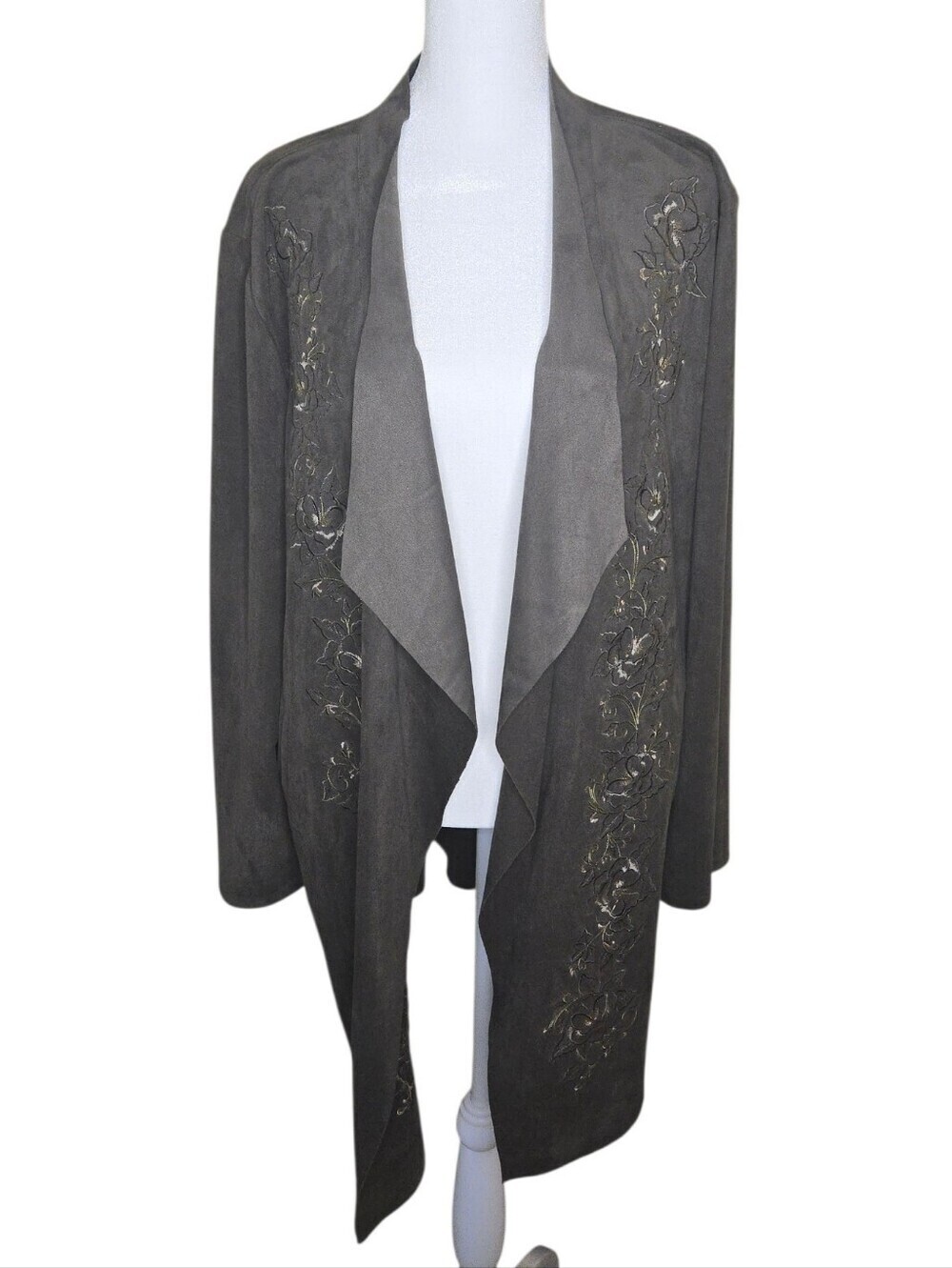 Chico's Drape Faux Suede Jacket Moss Green Size XL (3)